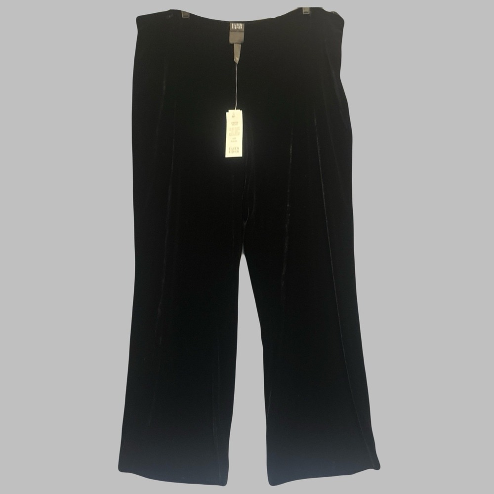 NWT Eileen Fisher Velvet Wide Leg Pant Silk Blend Size L Black Stretch